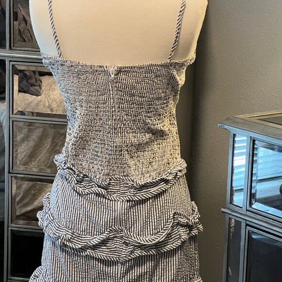 Betsey Johnson Pin-Up seersucker pinstripe dress vintage indie sleeze ruffles 2 - Picture 3 of 3